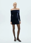 Mango Off-the-shoulder Velvet Dress Night Blue In Night Blue