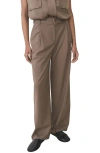 Mango Oliana Belted Pleated High Waist Pants In Medium Brown