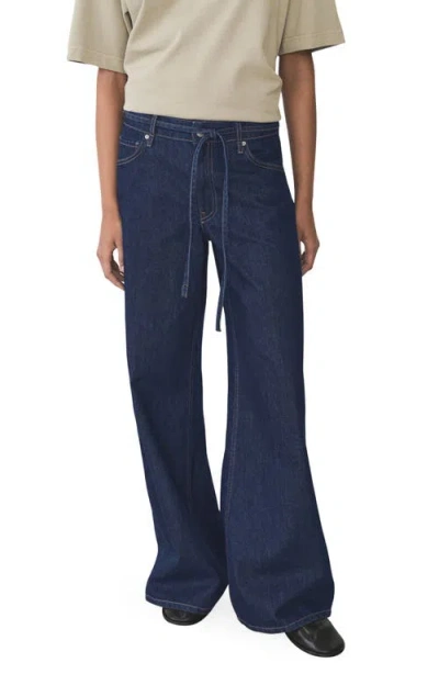 Mango Olivia Belted Wide Leg Jeans In Open Blue