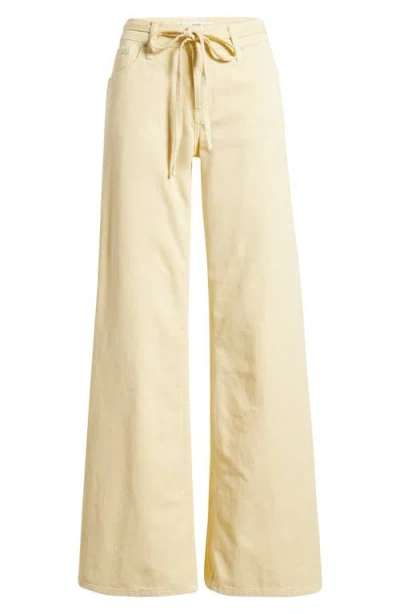 Mango Olivia Tie Belt High Waist Wide Leg Jeans In Yellow
