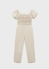 Mango Jumpsuit With Crochet Detail In Light/pastel Grey