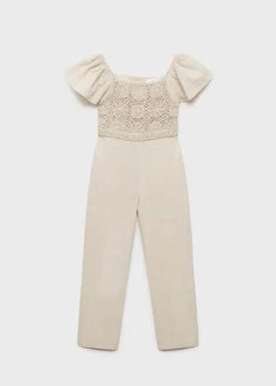 Mango Kids' Jumpsuit With Crochet Detail In Light/pastel Grey