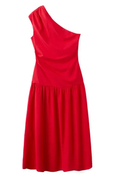 Mango One-shoulder Drop Waist Cocktail Dress In Red