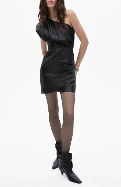 Mango One-shoulder Jacquard Minidress In Black