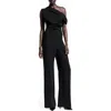 Mango Asymmetrical Jumpsuit With Draped Detail Black In Black