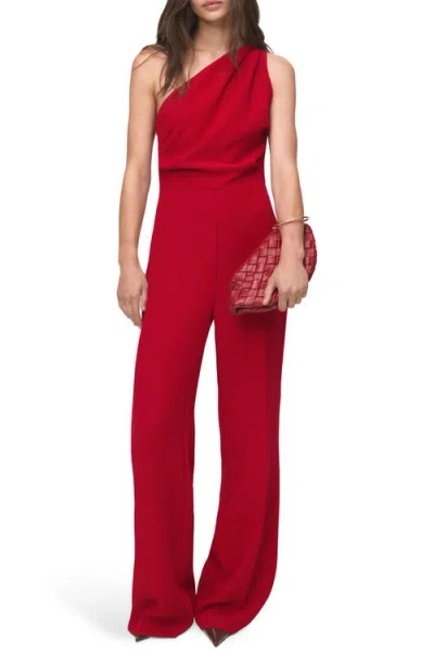 Mango One-shoulder Jumpsuit In Burgundy