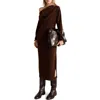 Mango One-shoulder Long Sleeve Crepe Maxi Dress In Brown