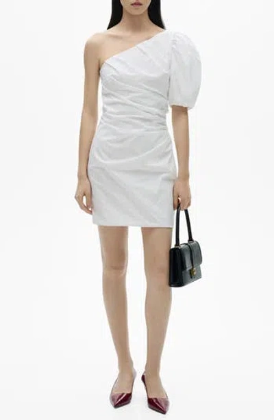 Mango One-shoulder Puff Sleeve Cotton Dress In White