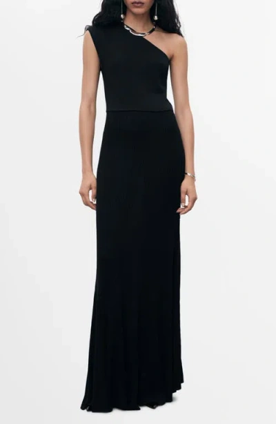 Mango One-shoulder Rib Maxi Dress In Black