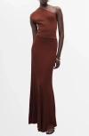 Mango One-shoulder Rib Maxi Dress In Brown