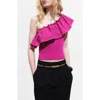 Mango One-shoulder Ruffle Crop Top In Pink