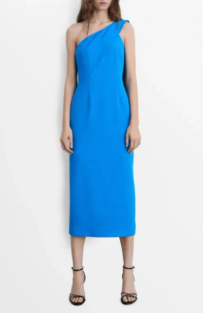 Mango One-shoulder Sheath Dress In Blue