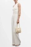 Mango Asymmetrical Jumpsuit With Draped Detail Off White In Off White