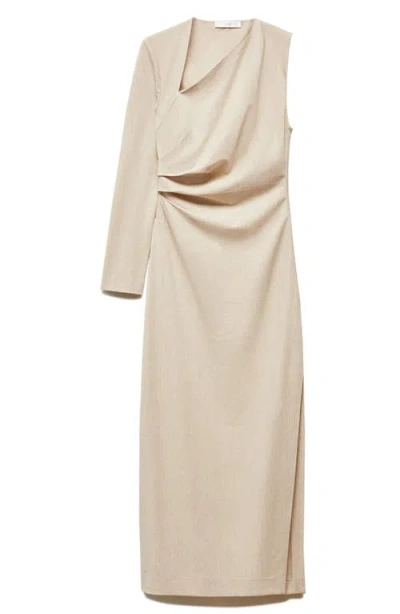 Mango One-sleeve Asymmetric Neck Midi Dress In Light Pastel Brown