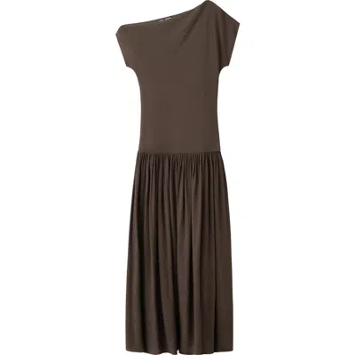 Mango One-shoulder Flared Maxi Dress In Black