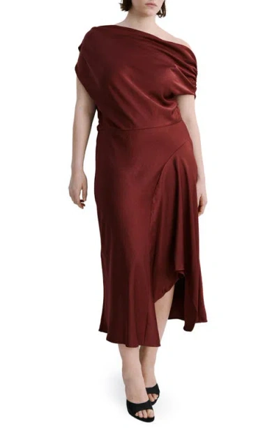 Mango One-shoulder High-low Cocktail Dress In Burgundy