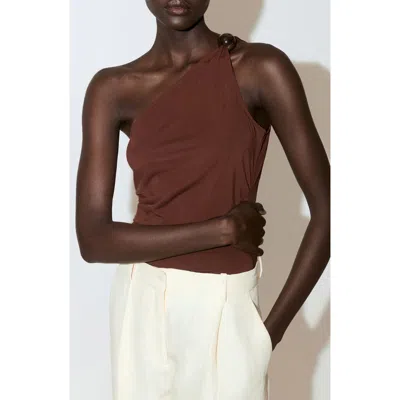 Mango One-shoulder Knit Top In Brown