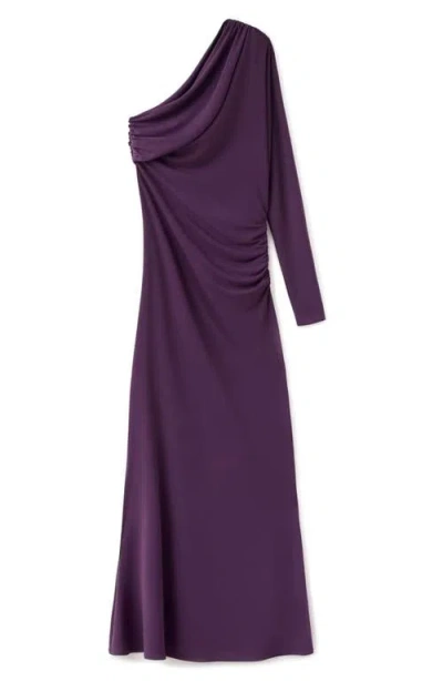 Mango One-shoulder Ruched Jersey Dress In Purple