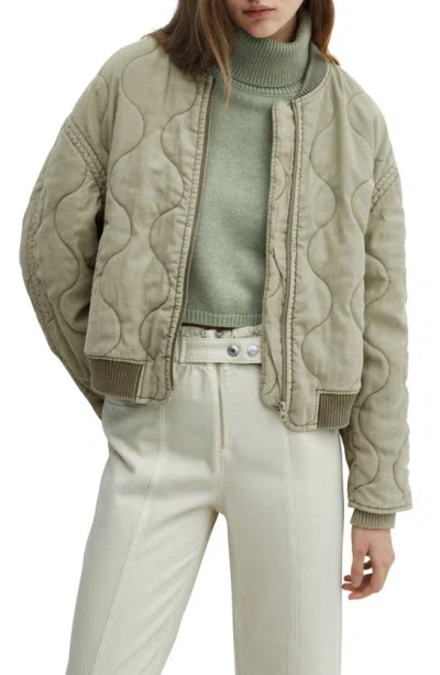 Mango Onion Quilt Bomber Jacket In Khaki