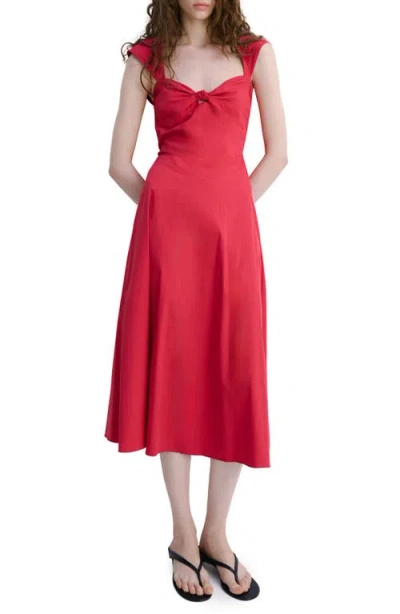 Mango Open Back Cotton Blend Midi Dress In Red