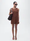 Mango Open Back Crochet Dress Chocolate In Chocolate
