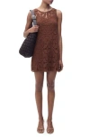 Mango Open Back Crochet Tank Dress In Brown
