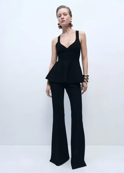 Mango Open Back Flared Knit Top Black