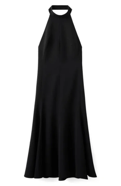 Mango Open Back Halter Dress In Black