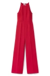 Mango Open Back Halter Neck Jumpsuit In Red