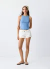 Mango Open Back Knitted Top In Blue