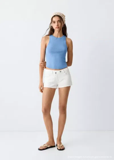 Mango Open Back Knitted Top In Blue