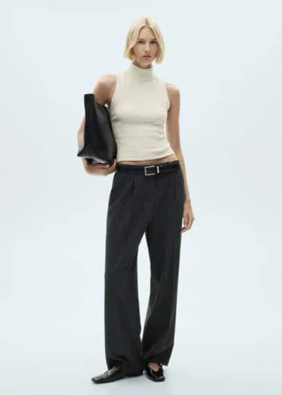 Mango Perkins Mock Neck Short Sleeve Sweater In Écru