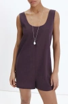Mango Open Back Linen Blend Romper In Purple