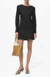Mango Open Back Long Sleeve Linen Blend Minidress In Black