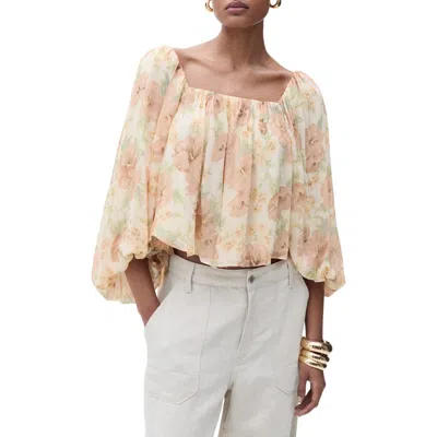 Mango Open Back Puff Sleeve Chiffon Top In Sand