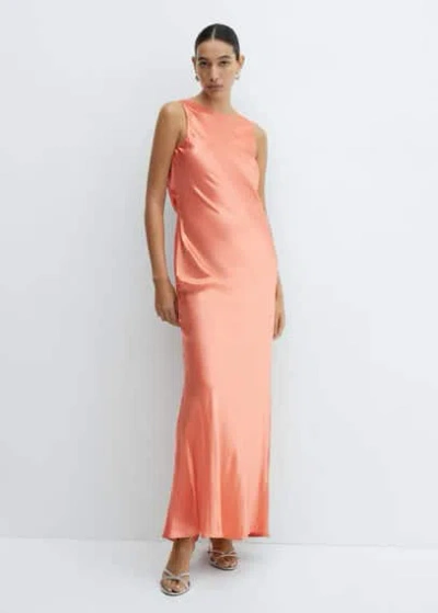 Mango Open-back Satin-effect Dress Coral Red