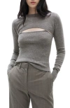 Mango Open Detail Crewneck Sweater In Charcoal