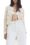 Mango Open Knit Cardigan Jacket In Sand