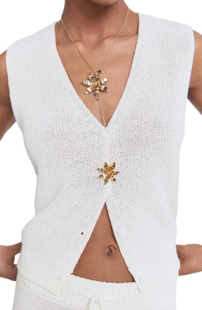 Mango Open Knit Sweater Vest In White