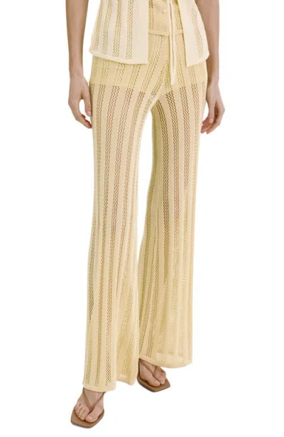 Mango Open Knit Wide Leg Pants In Yellow