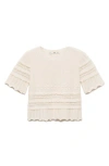 Mango Open Stitch Accent Short Sleeve Crop Sweater In Ecru