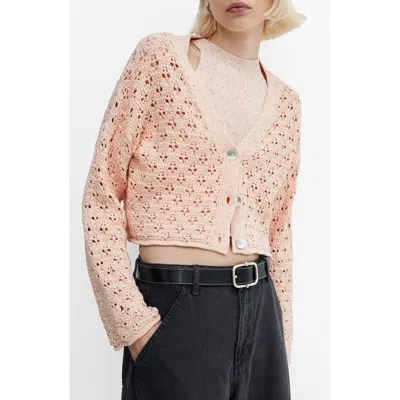 Mango Open Stitch Cardigan In Pink