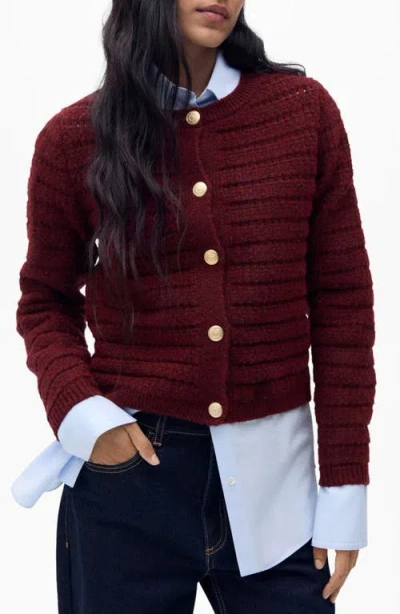 Mango Open Stitch Cardigan In Wine