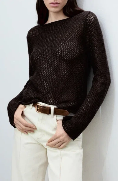 Mango Open Stitch Cotton Blend Sweater In Chocolate