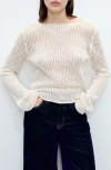 Mango Open Stitch Cotton Blend Sweater In Ecru