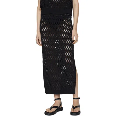 Mango Open Stitch Knit Midi Skirt In Black
