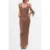 Mango Crochet Long Dress Medium Brown In Brown