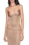 Mango Open Stitch Metallic Bodysuit In Gold