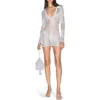 Mango Open Stitch Metallic Long Sleeve Minidress In Silver