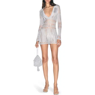 MANGO MANGO OPEN STITCH METALLIC LONG SLEEVE MINIDRESS